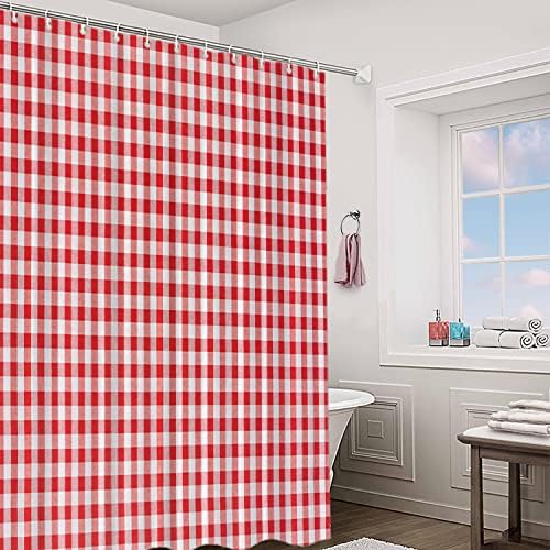 BaoNews Red White Checkered Shower Curtain Set