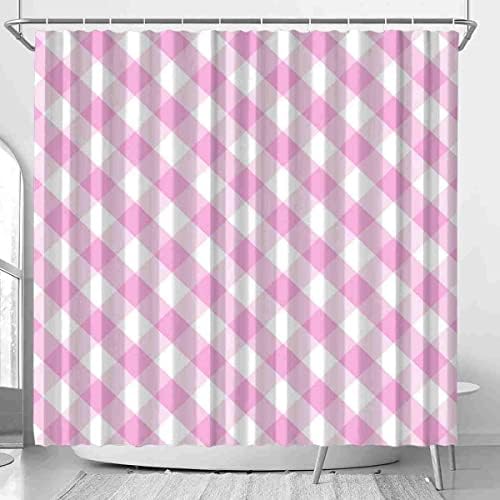 VISALUNA 12-Hook Checkered Shower Curtain Set for Bathroom