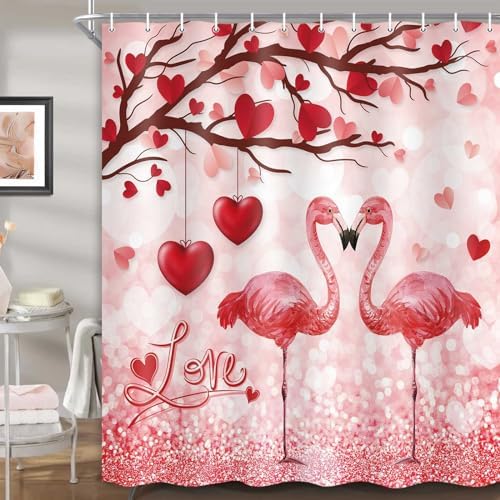 Valentines Party Ready Blue Heart Floral Shower Curtain 72x72-Inch Set