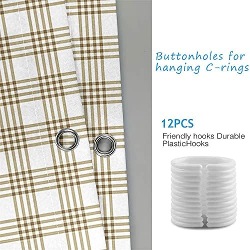 Square Shower Curtain with 12 Hooks Green Brown Plaid