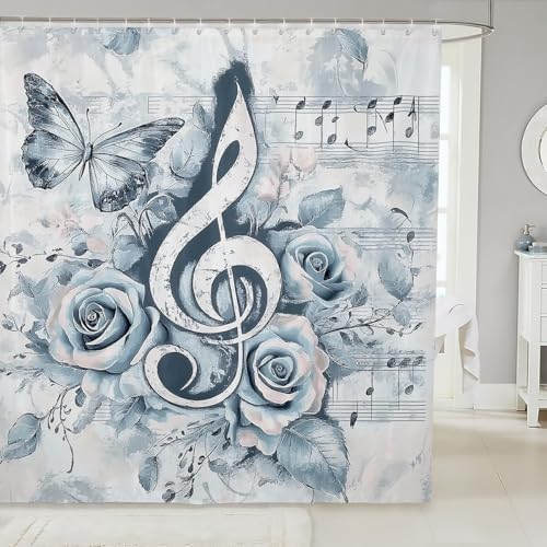 72x72 Music Notes Blue Bath Curtain
