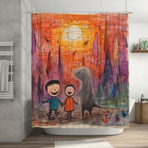 Crayon Fun - kids Drawing Painting Shower Curtain 72x72in Soft Durable