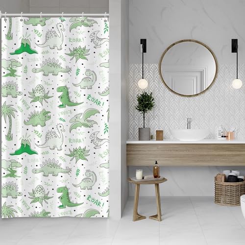 Baocicco Cute Cartoon Dinosaur Shower Curtain Set Green Animals Plants 36x72 Inches