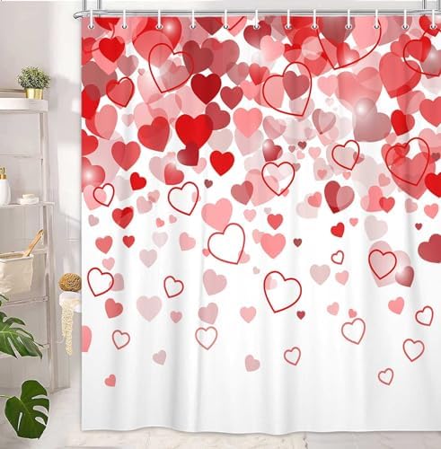 JAWO Valentines Red Heart Shower Curtain Set