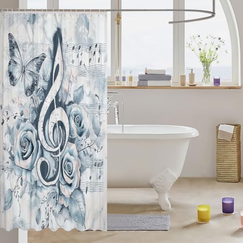 72x72 Music Notes Blue Bath Curtain