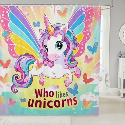 Erosebirdal Rainbow Unicorn Bath Curtain for Kids