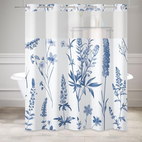DASHAN Blue Floral Shower Curtain