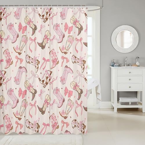 Stylish Pink Bow Shower Curtain 72x72 Set for Kids