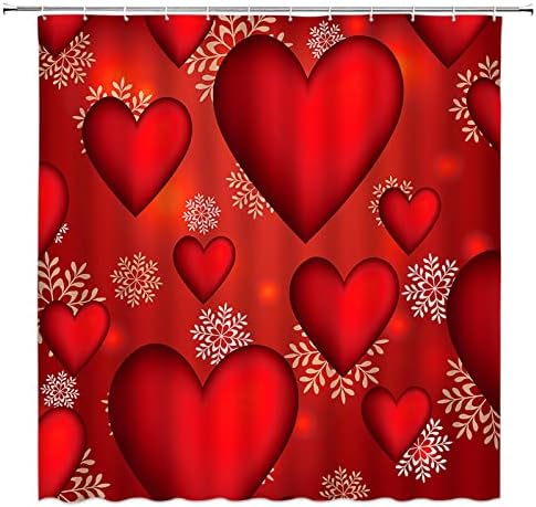BST Valentines Heart Shower Curtain Set 70x70 Inches Red White