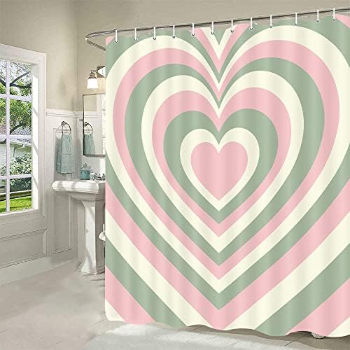 Cute Heart-Shaped Shower Curtain 2000s Hippie Design Quick-Dry Water-resistant