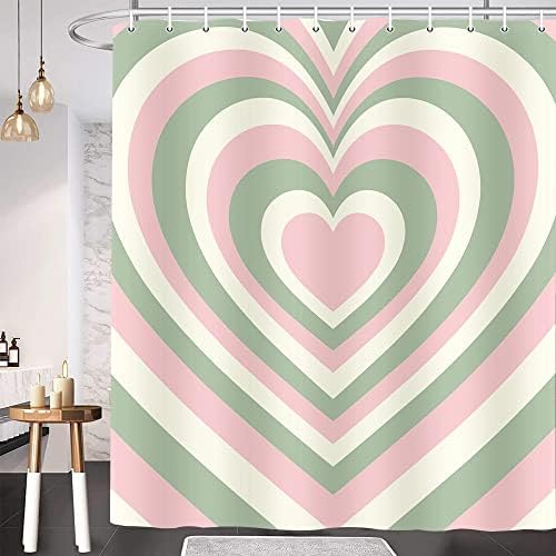 Cute Heart-Shaped Shower Curtain 2000s Hippie Design Quick-Dry Water-resistant