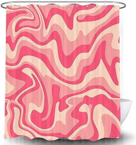 Aesthetic 70s Abstract Wavy Swirl Shower Curtain - Sage Pink