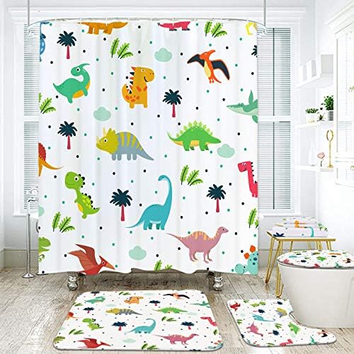 Ikfashoni 7 Piece Cartoon Dinosaur Bath Set with Rug and Towels