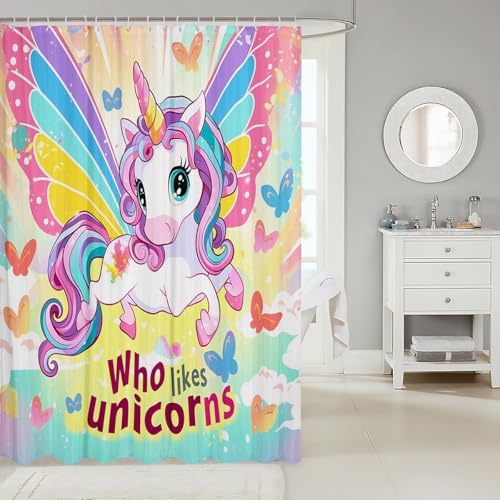Erosebirdal Rainbow Unicorn Bath Curtain for Kids
