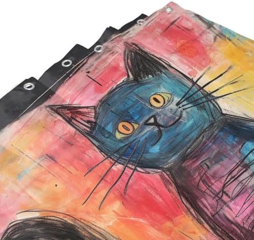 Crazy-Cut Cat Bohemian-Shaped Shower Curtain Set with 12 Hooks