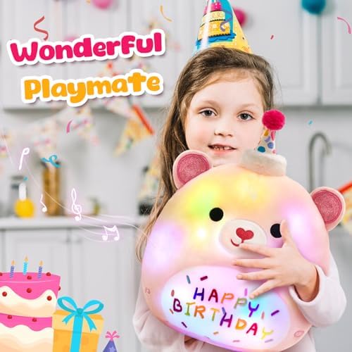 Happy Birthday Teddy Bear Glow Singing Plush Pillow