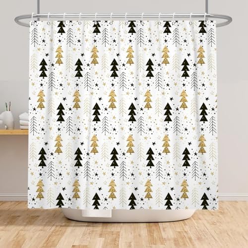 Boho Christmas Tree Shower Curtain with 12 Hooks
