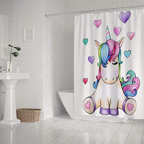 Waterproof 12-Hook Unicorn Cartoon Bath Curtain - Zhongji 12-Hook