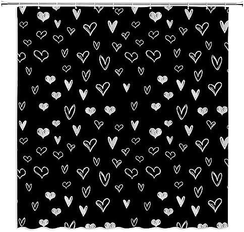 Black White Heart Shower Curtain