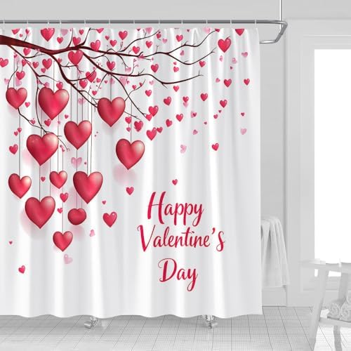 Bathroom Valentines Day Shower Curtain Pink Heart 70x70 Red