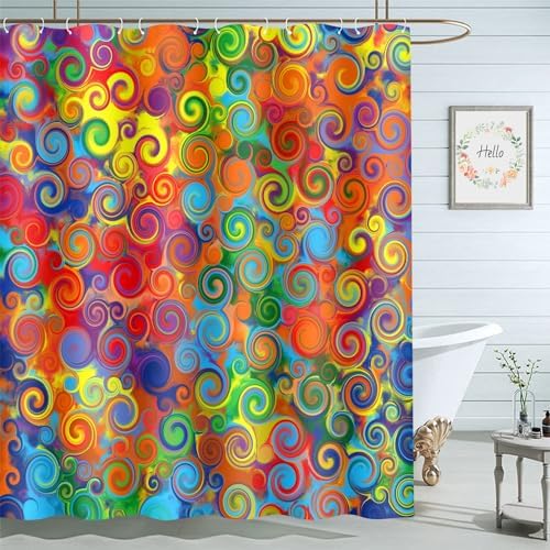 Rainbow shower curtain 72x72 inches 12 hooks perfect bathmat