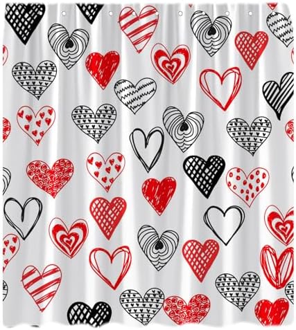 Valentine Heart Shower Curtain Red Black Abstract Design