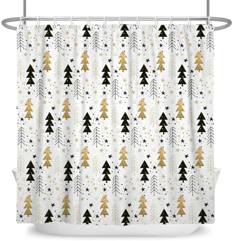 Boho Christmas Tree Shower Curtain with 12 Hooks