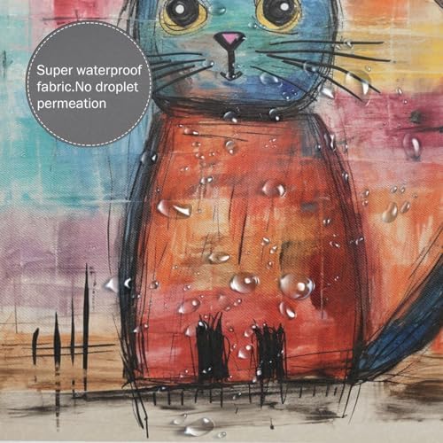 Cute Cat Shower Curtain Set Abstract Boho Design