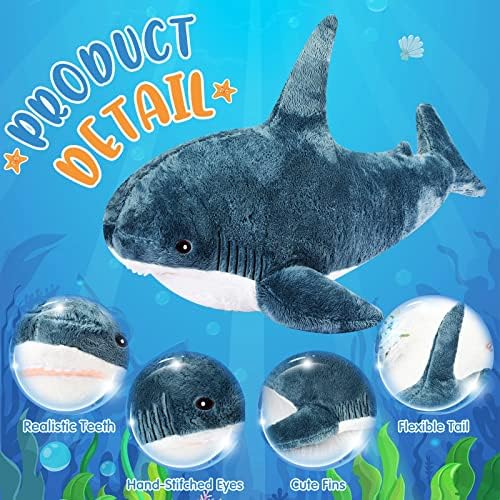 Big Blue Shark Plush Pillow for Kids and Adults - Oceanic Marine Toy