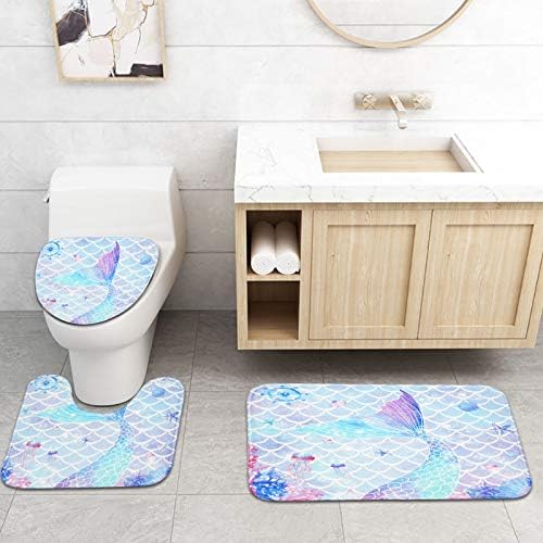 Perfect 4-Piece Mermaid Bathroom Set for Kids with Non-Slip Rugs