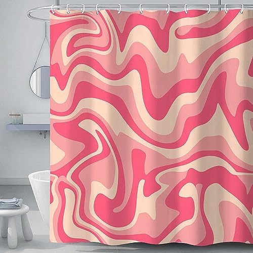 Aesthetic 70s Abstract Wavy Swirl Shower Curtain - Sage Pink