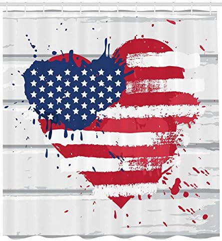 Ambesonne Americana 69 W x 70 L USA Flag Heart Shower Curtain