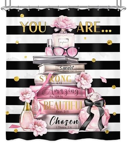 Elegant shower curtain set with modern quotes