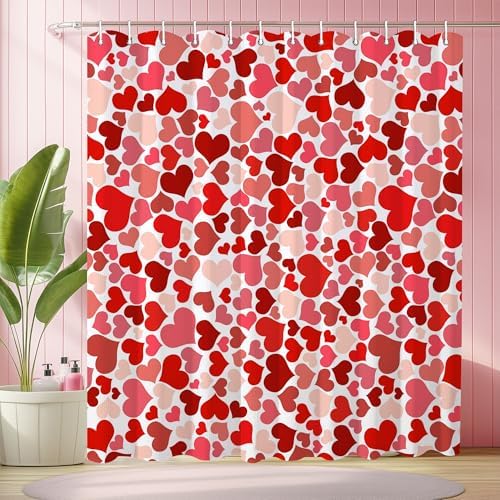 JAWO Valentines Day Shower Curtain Set - Heart Design Soft Durable