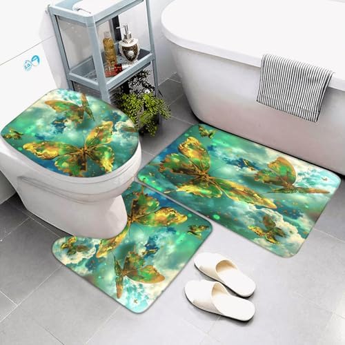 4 PCS Green Butterfly Shower Curtain Sets