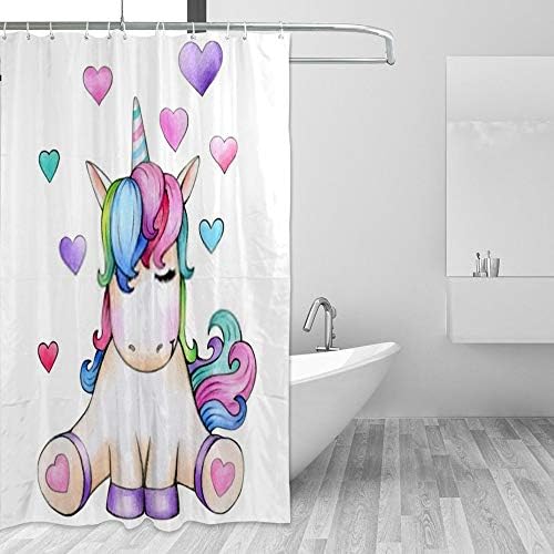 Waterproof 12-Hook Unicorn Cartoon Bath Curtain - Zhongji 12-Hook