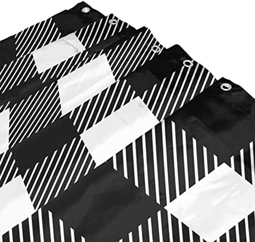 Susiyo - Waterproof Machine Washable Black White Tartan Plaid Bathroom Shower Curtain with Hooks