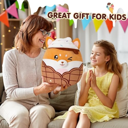 Shiba Inu Plush Pillow - Cute Corgi and Ice Cream Design
