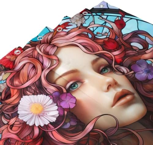 DAOWANGZUO Long Hair Girl Blue Glass Art shower curtain set