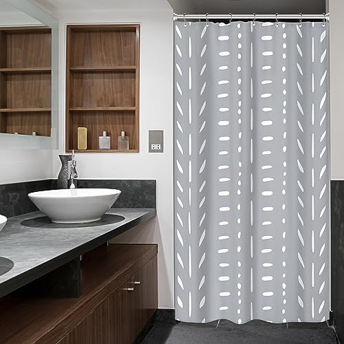 Riyidecor Small Boho Gray Shower Curtain with 7 Pack Hooks