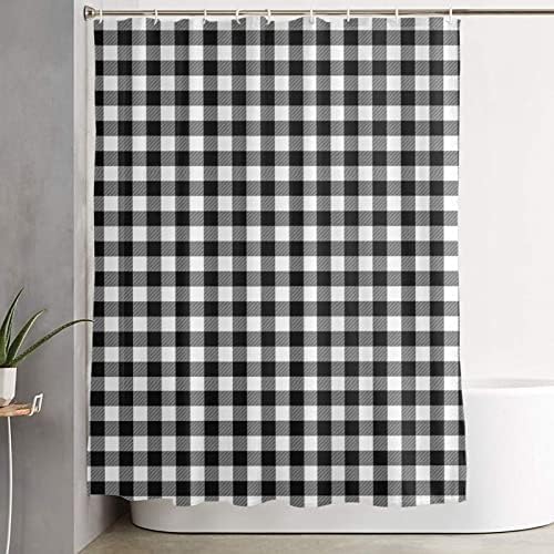 Buffalo Plaid 71x59 inch waterproof shower curtain with 12 hooks