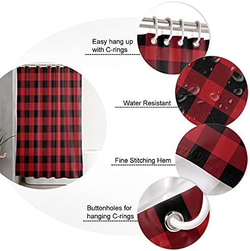 ALAGEO Christmas Shower Curtain Red and Black Buffalo Plaid