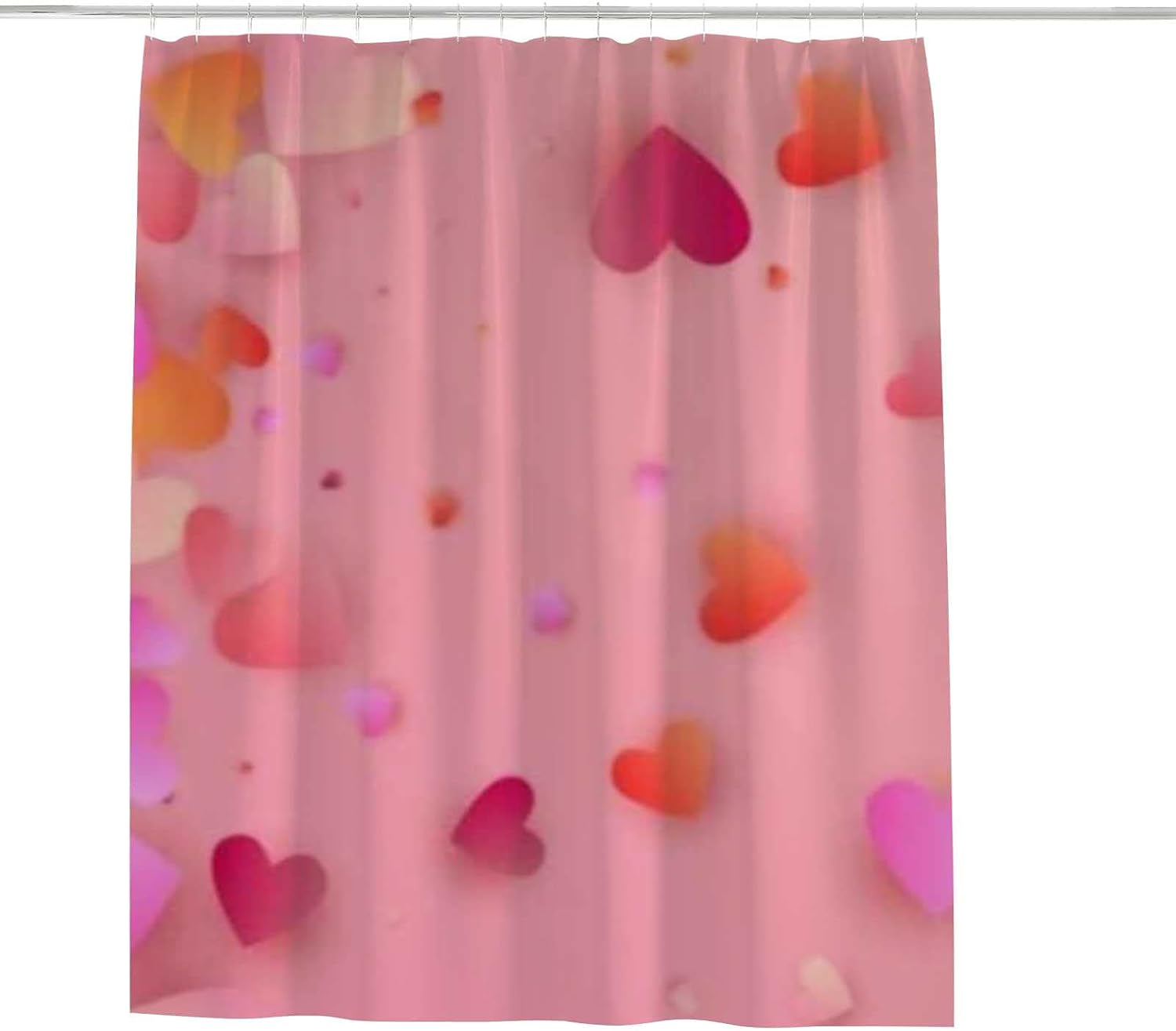 Rashu Red and Pink Hearts Washable Bath Curtain Set - Waterproof
