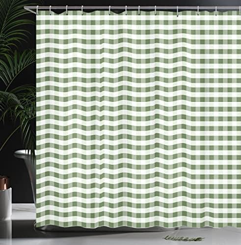 Ambesonne Checkered Shower curtain with Peacock Green Design