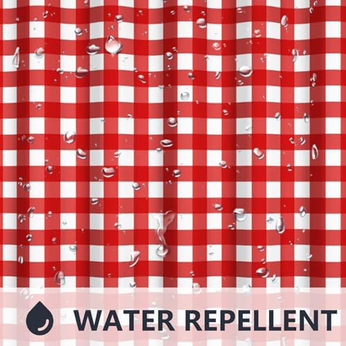 Renaiss 60x72 Inch Red Plaid Geometric Check Shower Curtain