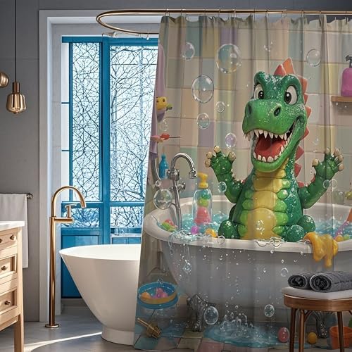 Funny Cartoon Dinosaur Shower Curtain Set for Kids