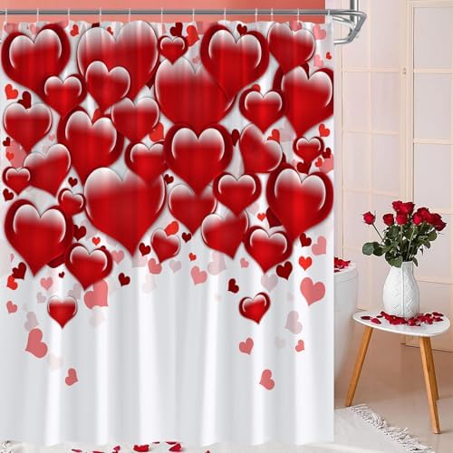 Exquisite Heart-shaped Red Shower Curtain for Valentines Day