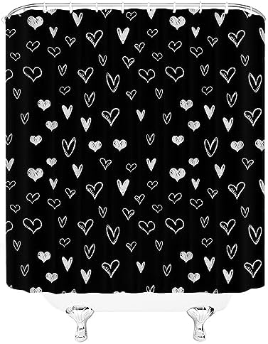 Black White Heart Shower Curtain