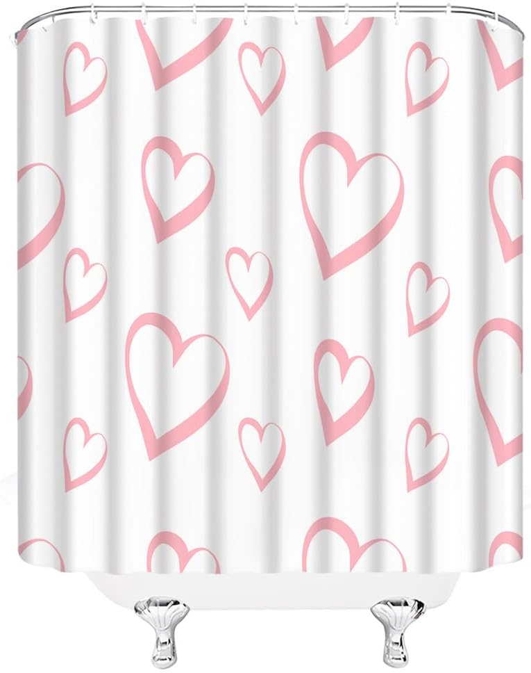 Valentines Day Gift Romantic Bathroom Curtain Set Pink Heart Design
