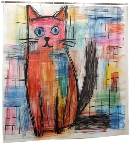 DAOWANGZUO Cute Cat Boho Drawing Shower Curtain Set